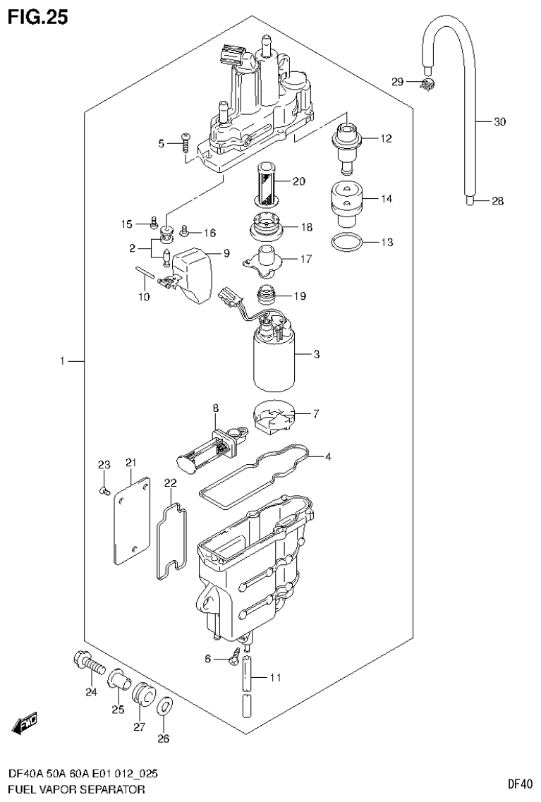 Suzuki DF40AST, DF50A, DF50ATH FUEL VAPOR SEPARATOR (DF60AQH E1) parts diagram